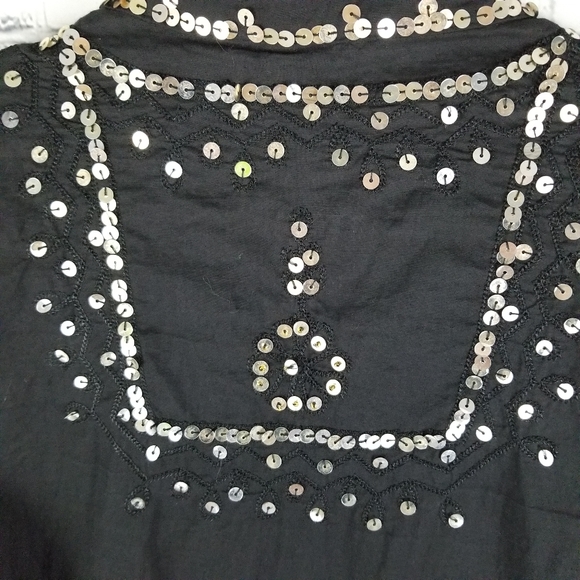 ENTRO | linen blend sequin mock collar blouse - Picture 4 of 6